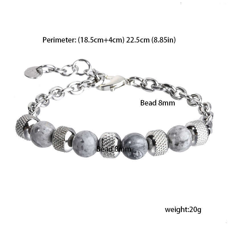 Men's Stainless Steel Tiger Eye Agate Volcanic Stone Adjustable Bead Bracelet Jewelry