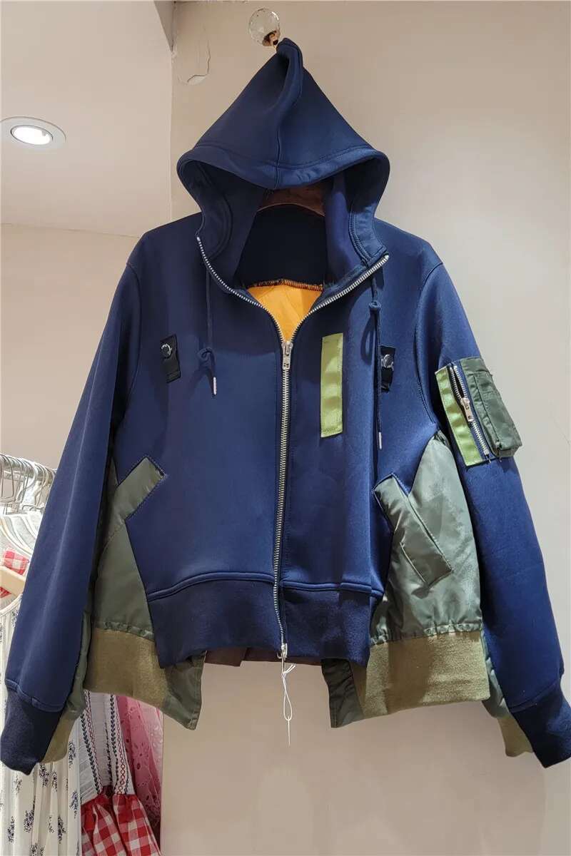 Autumn And Winter New Loose Ing Thickening Color Matching Zipper Jacket Hoodie Slimming Top Women's Coats Outwear