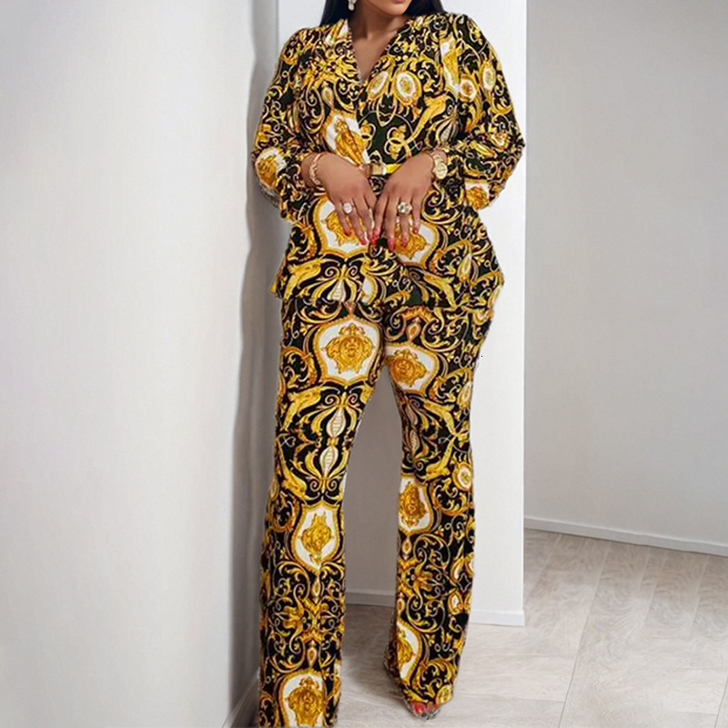 2025 Spring New Women's Clothing Style Printed Long Sleeve Collar Shirt Two Piece Fashion Set For Women