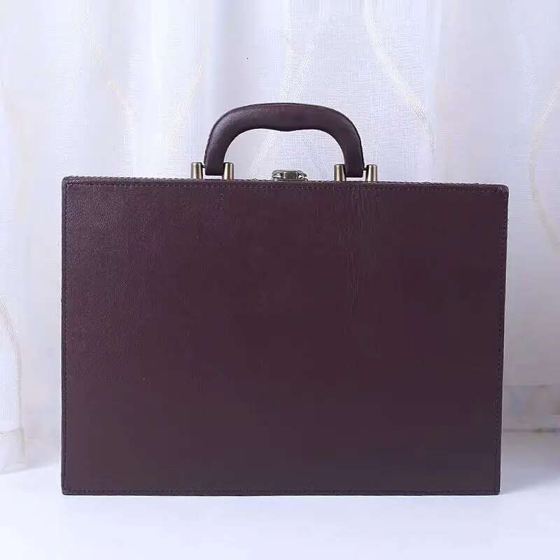 2025 New Cover Style Briefcase Men's Handheld Shoulder Business Leisure Insurance Contract Document Storage Box 34X24x8.5Cm