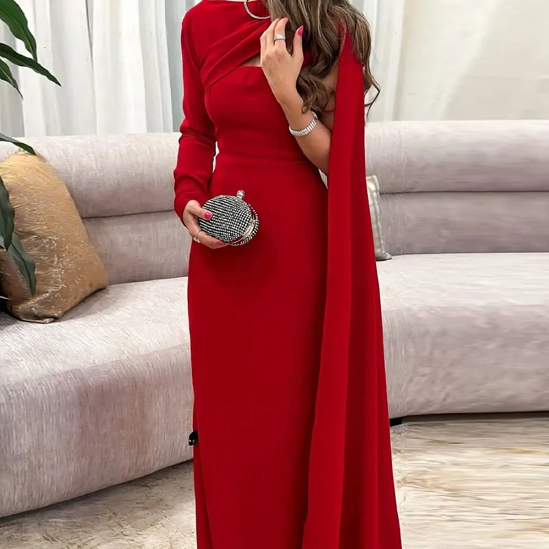 Elegant womens Oneck patch work long sleeved dress for spring hollow high waist ultrathin evening fashionable solid wrapped Hip 250313
