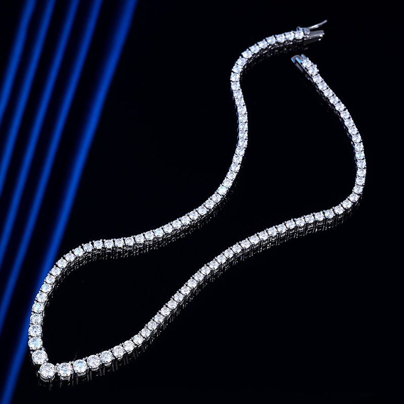 KNOBSPIN Moissanite Tennis Necklace for Woman V Style Wedding Party Neckchain 925 Sterling Sliver Plated 18k White Gold Necklace