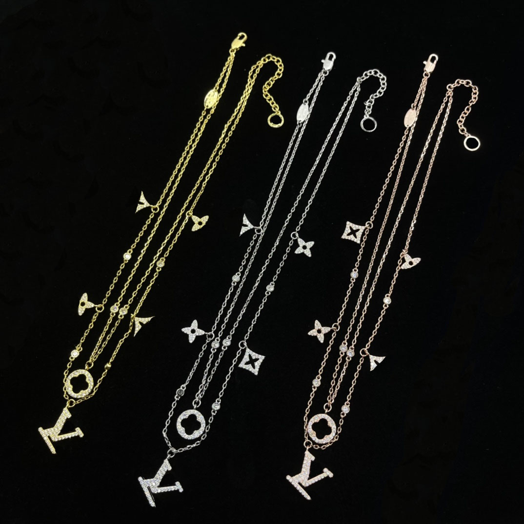 Fashionable double-layer pendant layered necklace for women's jewelry designer necklace high-quality electroplated 18k gold wedding and birthday gifts