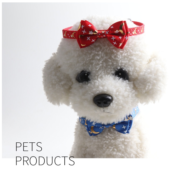 Cat Collar with Bow Tie and Moon Charm, Small Cat Kitten Gold Moon and Star Process Printing Collar Breakaway Adjustable Collar for Boys and Girls Cat