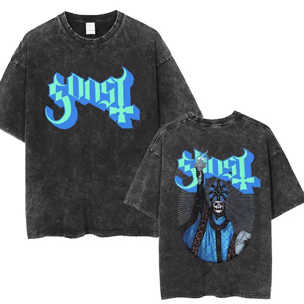 Washed Vintage Ghost Band T-shirt Male Gothic T Shirt Mens Rock Strtwear Men Women Hip Hop Punk Oversized Tshirt Short Slve X250313