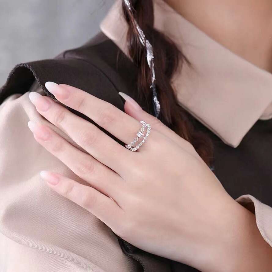 Designer for womenClassic Ring Small Fresh Lace Double Layer for Women with Ins Style Sweet Opening Ring, Student Personalized Trendy Ring