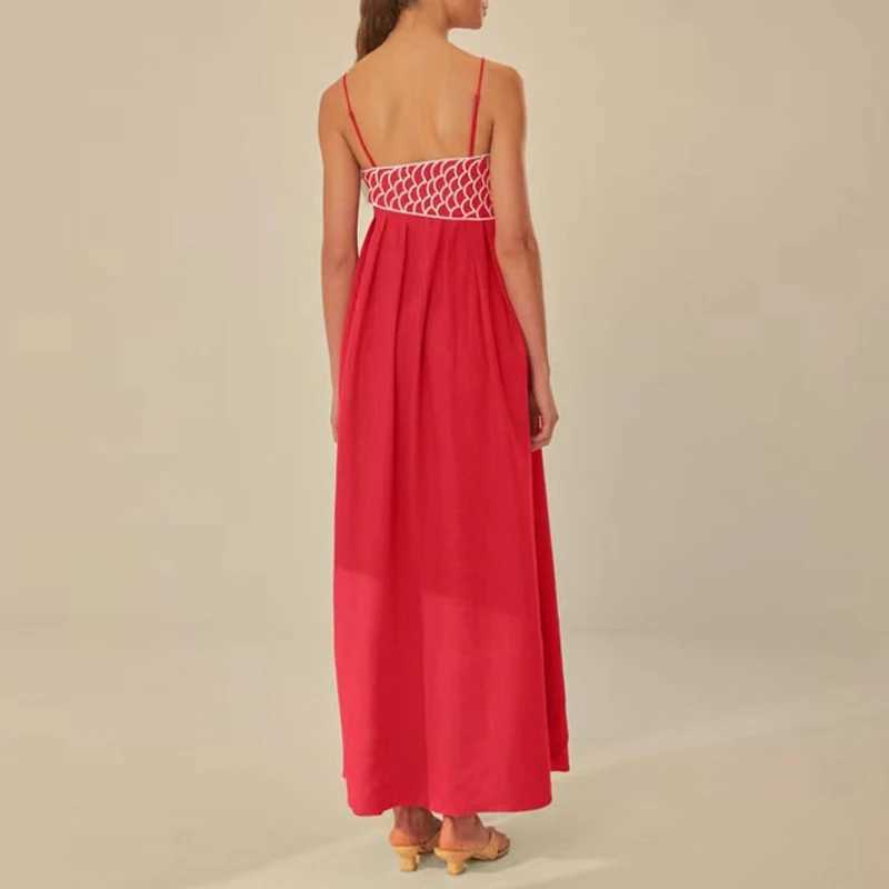 Urban Sexy Dresses 3D Fish Embroidered Folded Strap Dr Womens Spring Strap Hollow Party Long Dr Summer Back Zipper Boho Dr Y240312CVXY