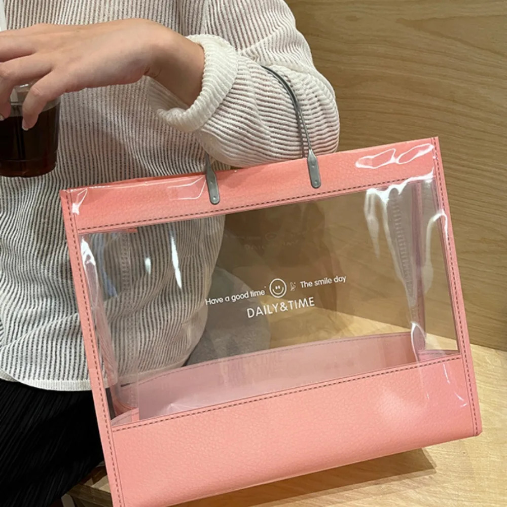 PVC Transparent Handbag Shoulder Bag Large Capacity Shopping Tote Bag Travel Beach Bag Waterproof Swimming Storage Bag Gift Bag R250312
