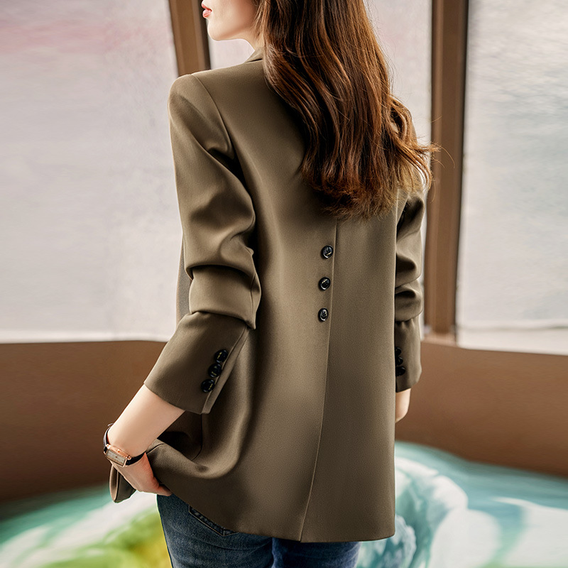 K310Chic Temperamental Style Women's Suiting Jacket - Stylish Midi Cut, Sleek Profile with Full Sleeves for Spring and Fall Outfits