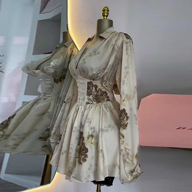 Casual Dresses Celmia Women Evening Fashion Sexy Backless Satin Party Flare Sleeve Stand Collar Short Robes Chic Vestidos