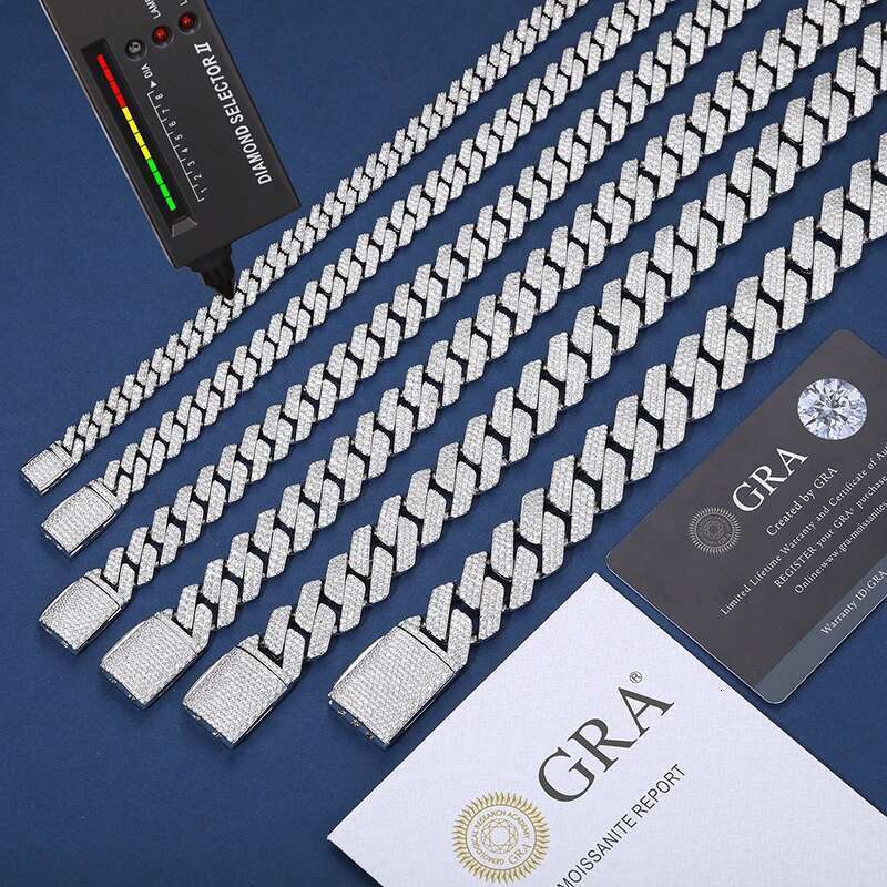 2025 High Quality Unisex VVS1 Moissanite Cuban Chain Necklace Sier For Men Hip Hop Jewelry