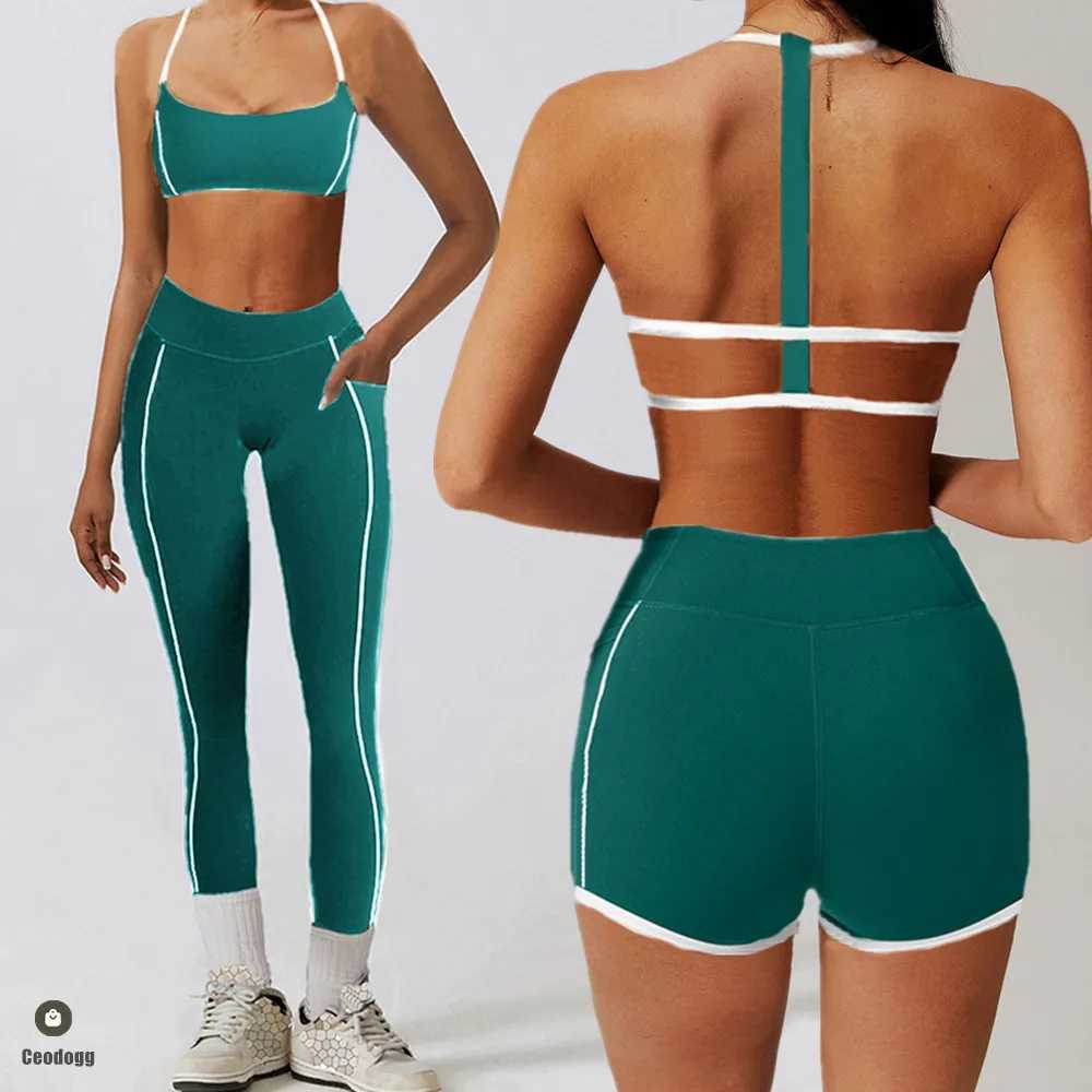 Women's Tracksuits 1/2PCS set nude flight exercise set womens track and field clothes gym push ups fitness running exercise clothes sports bra le