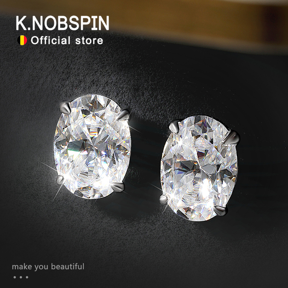 KNOBSPIN Oval Cut Moissanite Stud Earrings for Women 1-4 Carat D VVS1 GRA Certified Lab Gemstone 925 Sterling Silver 18k Earring