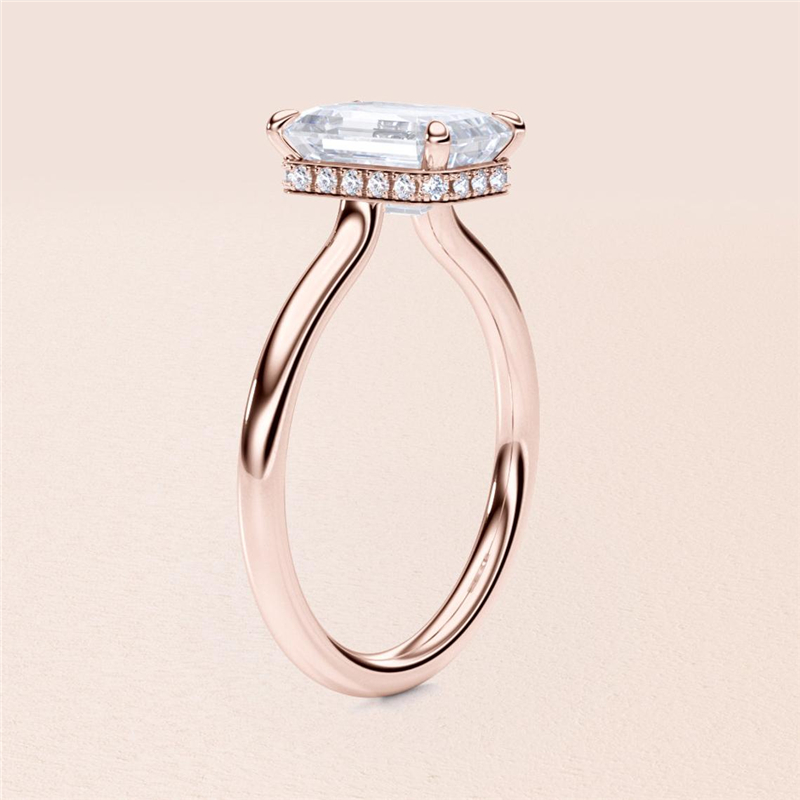 Jewelry 3 Carat Emerald Cut Lab Diamond Engagement Ring Hidden Halo 18K Yellow Gold Solitaire Emerald Diamond For Women Wedding