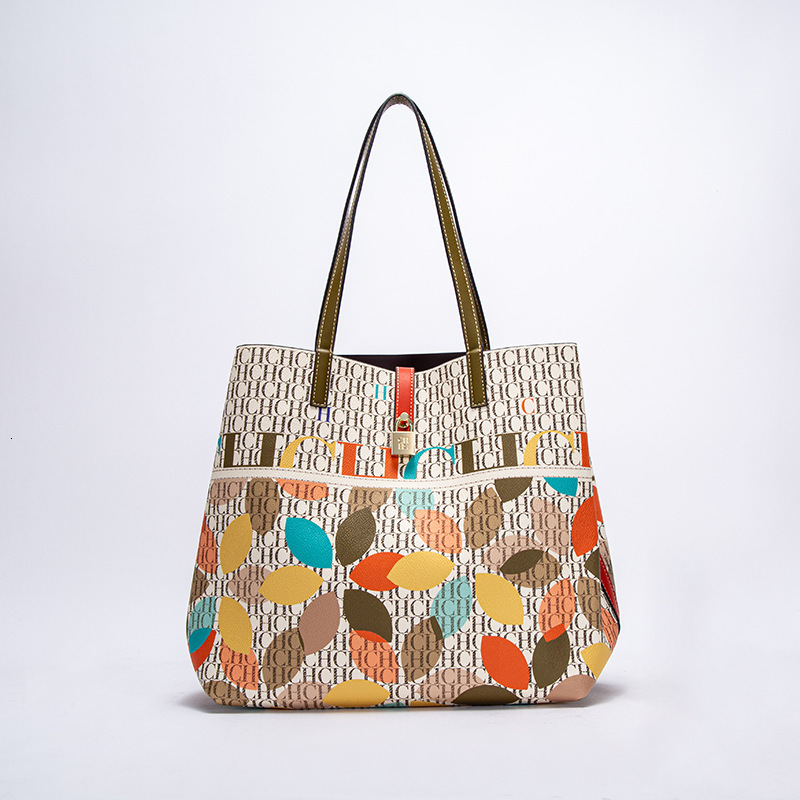 CHCH Women's PU Bucket Classic Letter Style Color Printed Shoulder Bag Large Capacity Handbag