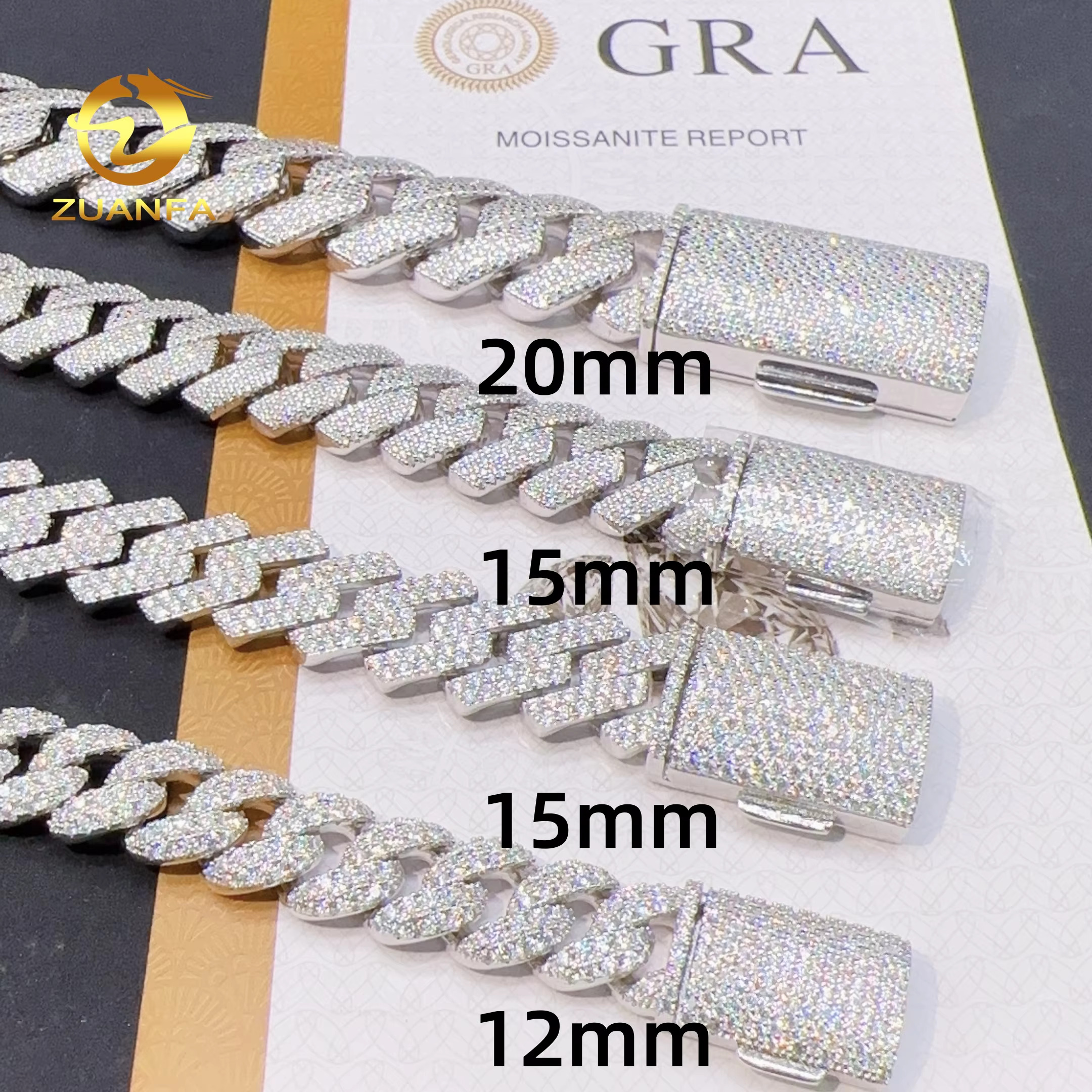 Pass Diamond Test 12mm 13mm 15mm 20mm Full Ice Moissanite Bracelet 925 Silver Cuban Link Chain Bracelet Fine Jewelry Necklaces