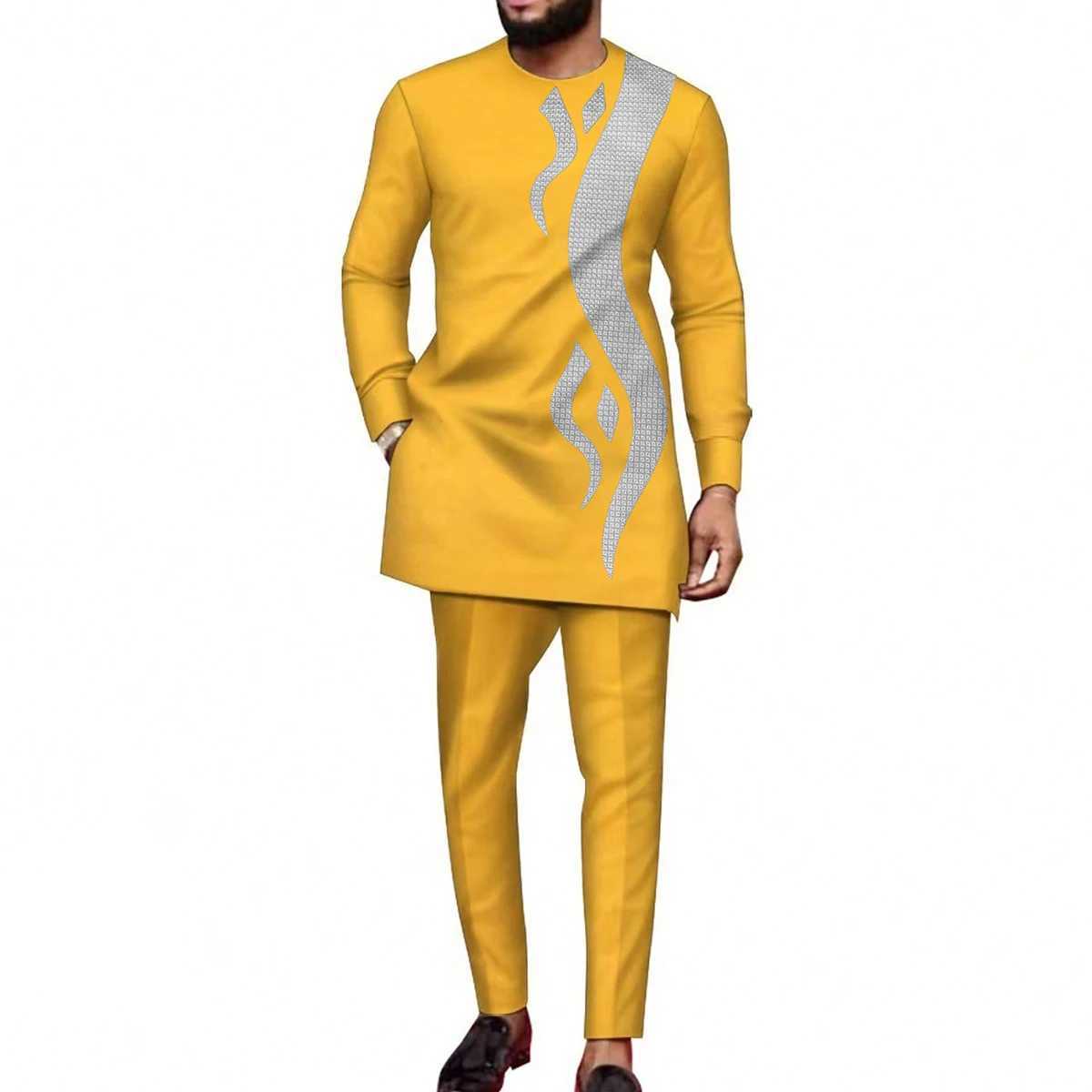 African Mens Embroidered Temos Two Piece Set Top Mens Wear Ethnic Leisure Style Wedding Evening Dress Mens Wear X250313