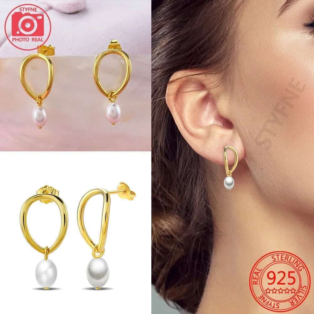 New 925 Sterling Silver Collection Gold Pearl Irregular Organic Freshwater Pearl Earrings For Women Jewelry Gift