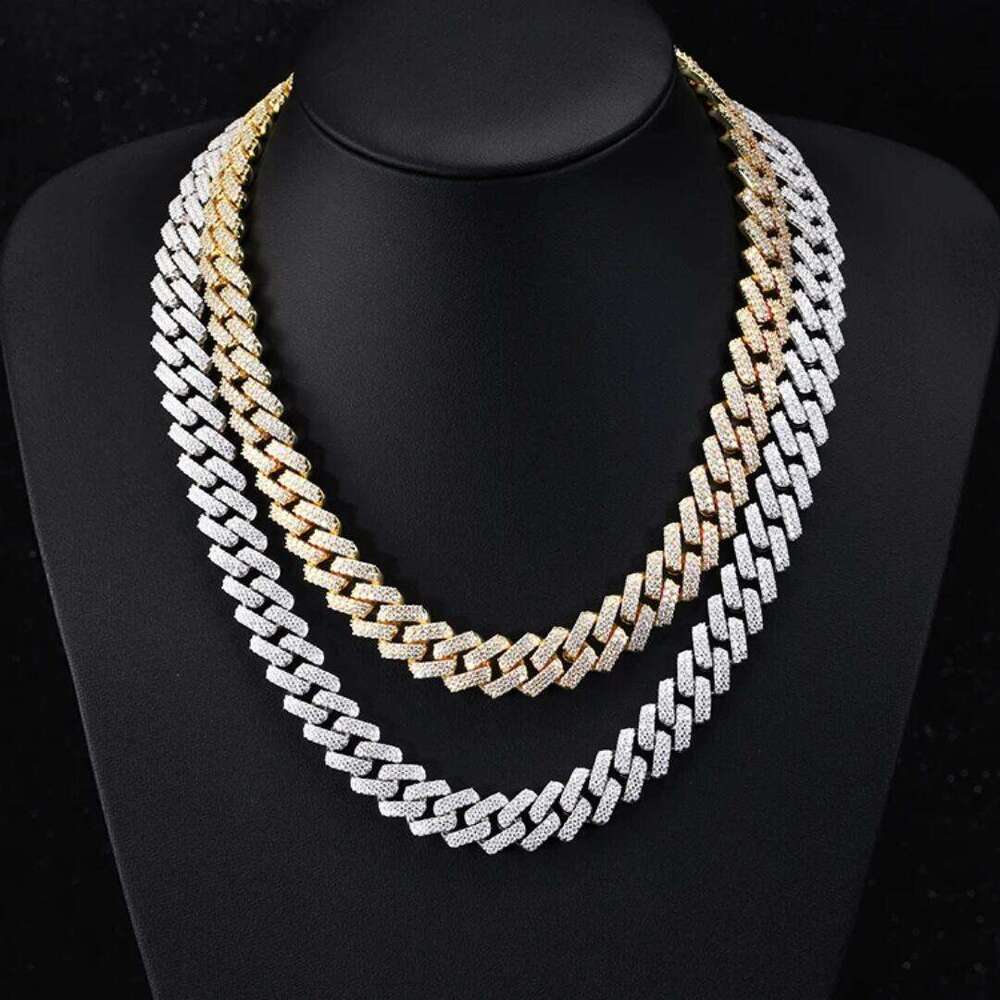 designer custom s hip hop rapper singer vvs dia moissanite cuban k chain 14mm wide 2 row baguette iced out sier hiphop necklace