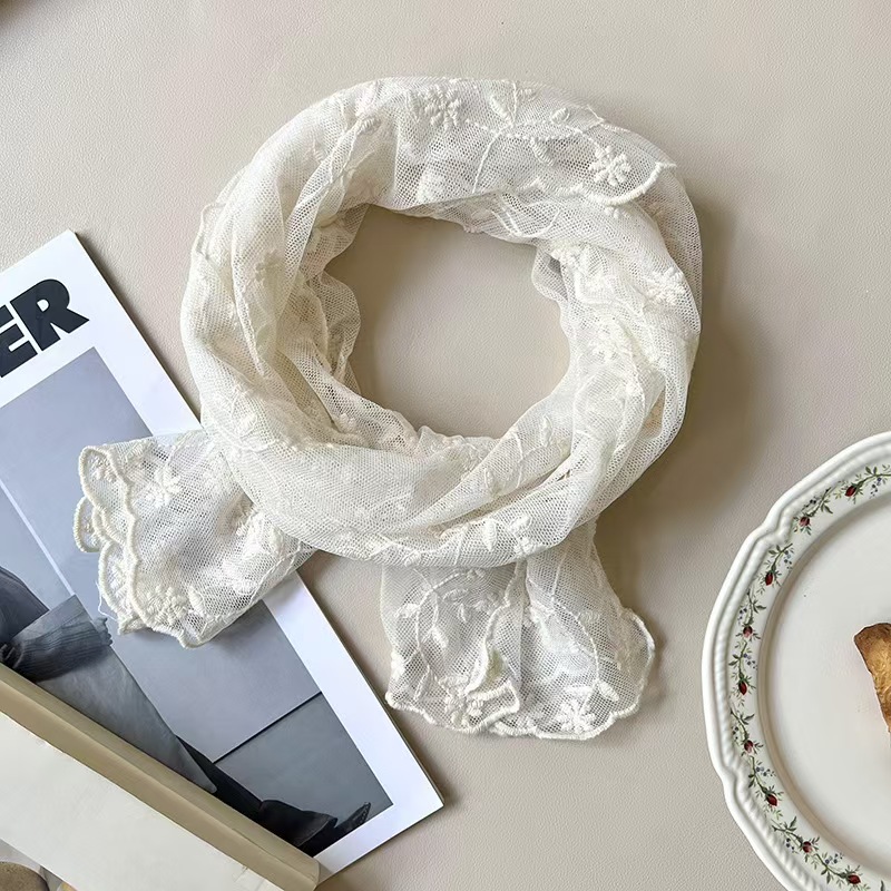 T281 knitted scarf female 2025 new small exquisite heavy embroidery lace embroidery long head scarf silk scarf