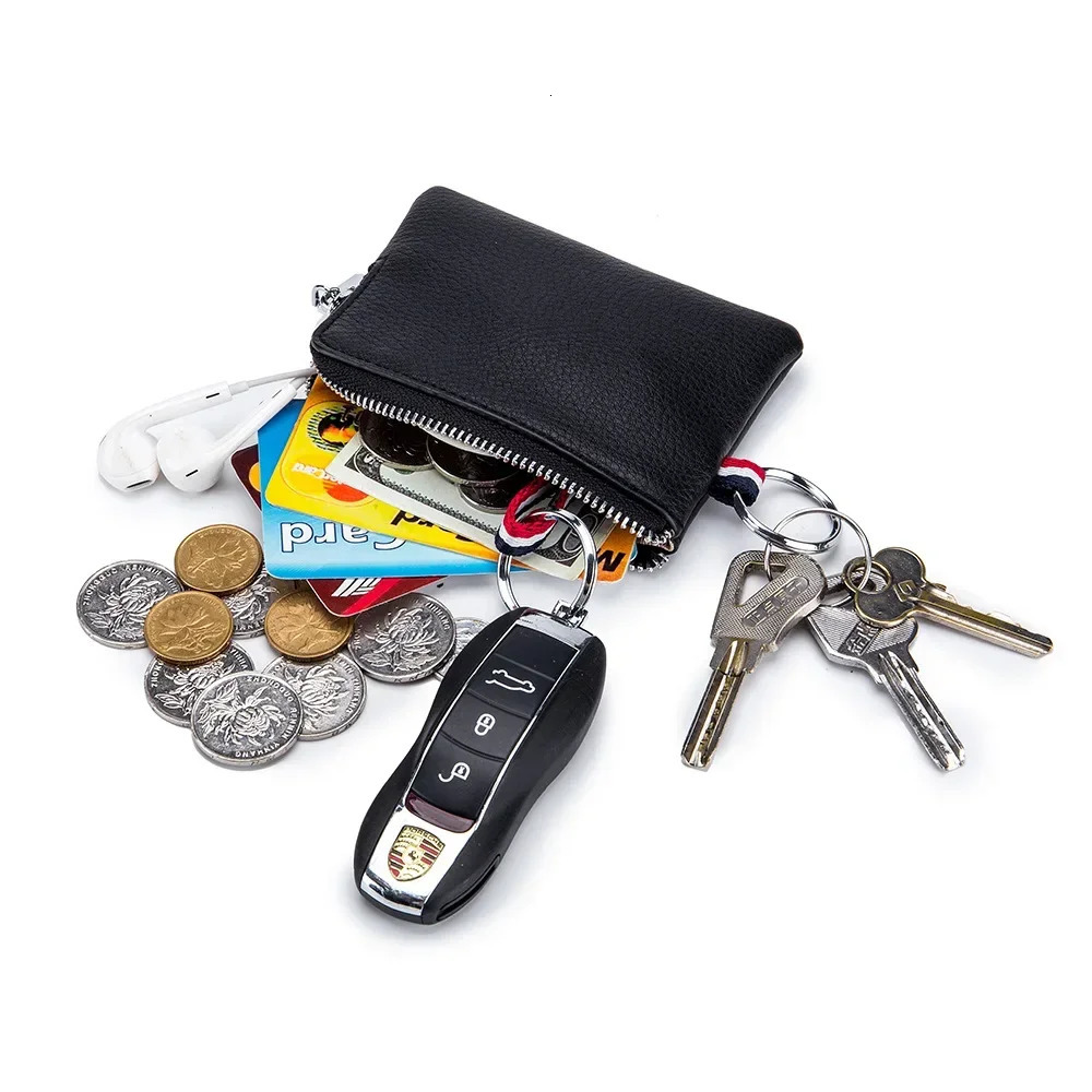 Genuine Coin Purse Mini Ultra-thin Small Zipper Cute Wallet Soft Cowhide Leather Drivers License Key Bag Card Holder