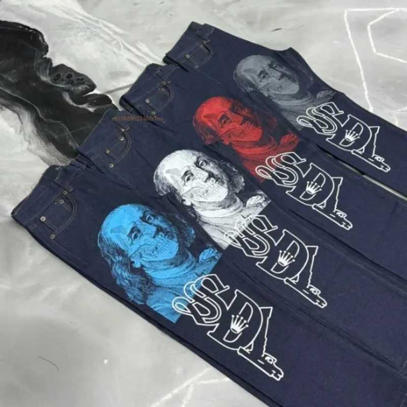 Black straight jeans for men and women new internet celebrity design personalized printed wide leg pants winter loose high street casual jeans X250313