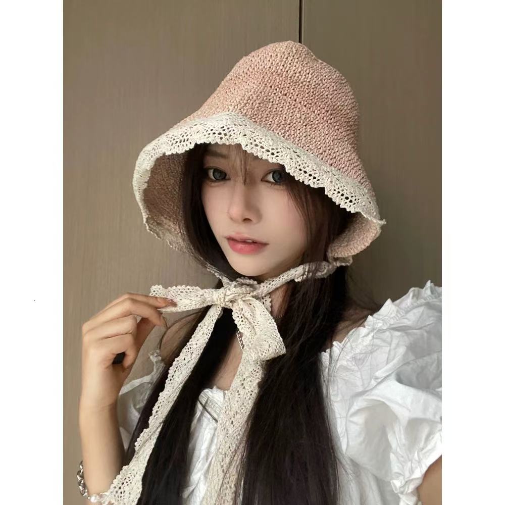 baseball Grass cap Sunshade 2025 Summer Lace Strap Fisherman's Beach Sunscreen Sun Hat Hollow out