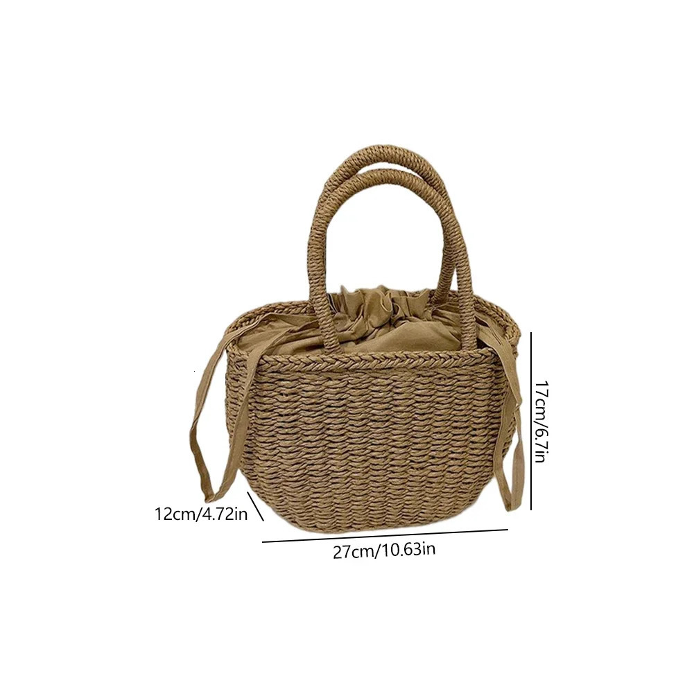 Drawstring Straw Bag for Women Top Handle Bag Summer Beach Woven Boho Bag Rattan Large Capacity Tote Bag Ladies Shopper Clutch R250312