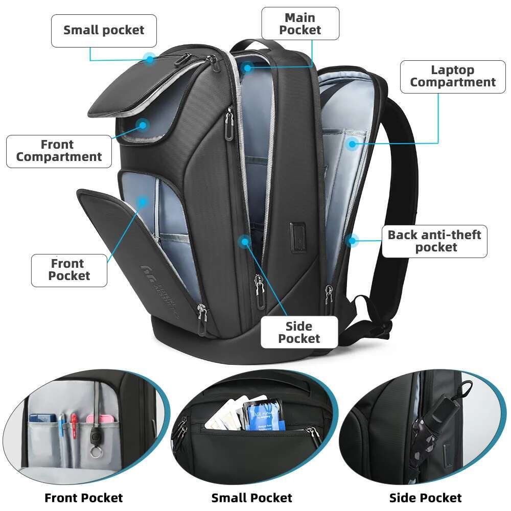 Heroic Knight Business For Men Waterproof Travel 17.3" Laptop Backpack High Capacity Multifunctional Pack USB Charging