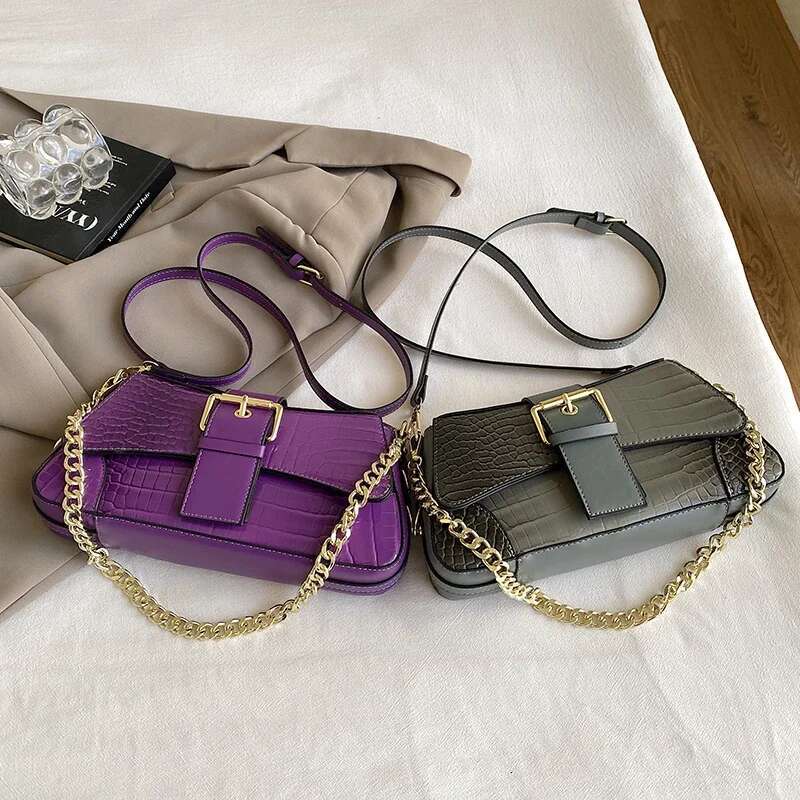 Purple Shoulder For Women Brand Designer Handbag And Purse Crocodile Pattern Leather Underarm Crossbody Bag