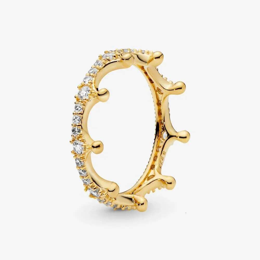 Rose Golden Shine Enchanted Crown Ring With Black Crystal 925 Sterling Silver Ring For Women Birthday Gift DIY Europe Jewelry