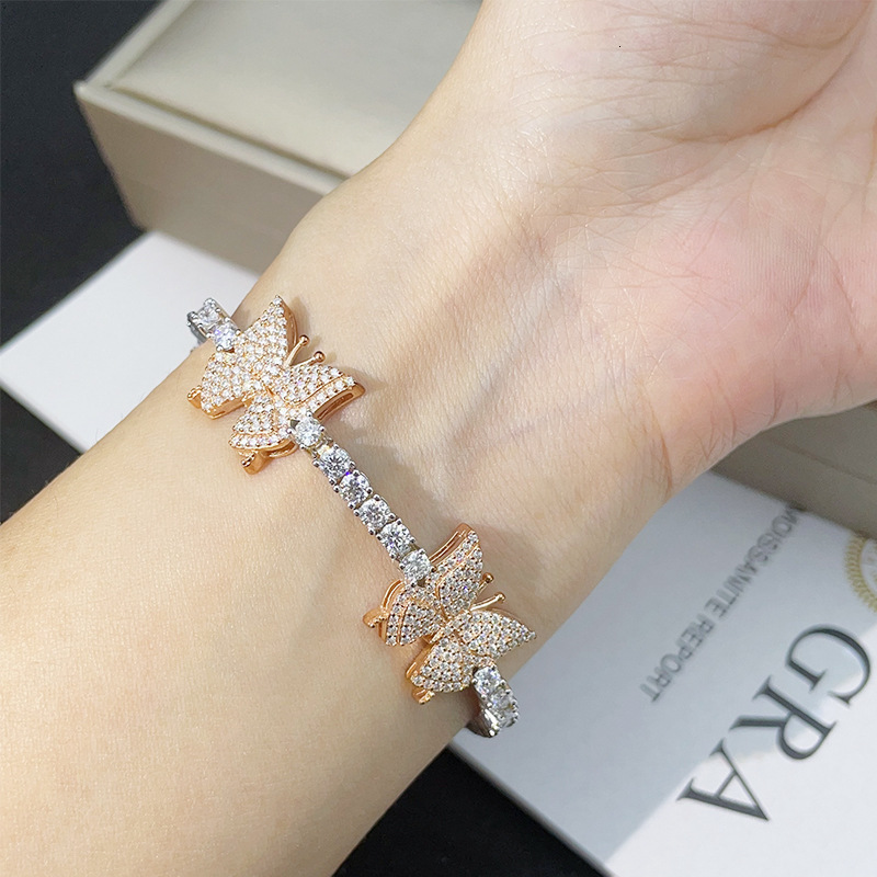 S925 silver Moissanite Rose Gold Butterfly Bracelet Iced Out Fashion For Women Hip Hop Jewelry Pass Diamonds Tester With GRA