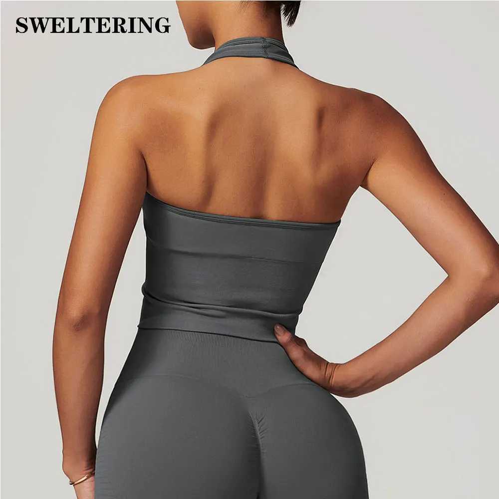 Active Shirts Tees Hanging Neck Bra Sports Bra Seaml Sports Underwear Bra Open Back Fitn Top Bras Support Women Workout Gym Crop Top Y250312WTMY