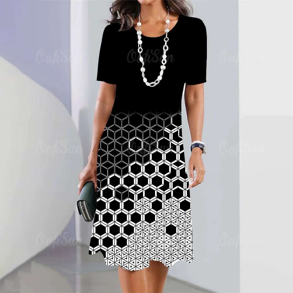 Fashion Striped Woman Clothing Dresses Simplicity Print Short Sleeve Women's Elegant Black Female Long Dress Pullover 2024