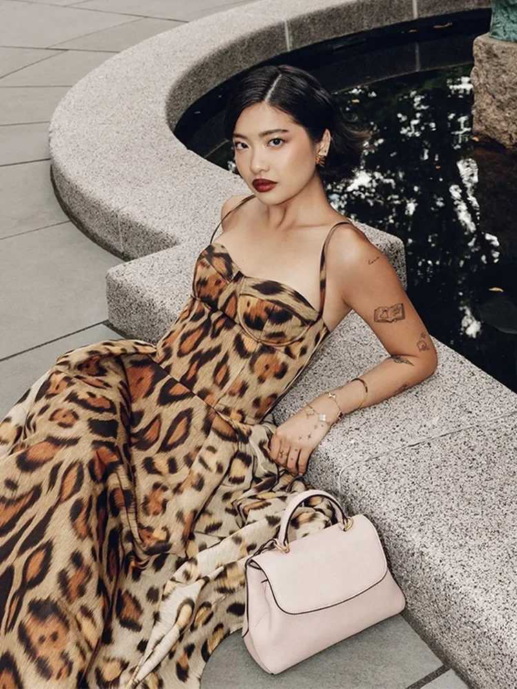 Urban Sexy Dresses Leopard Print Slvel Sling Dr For Women Fashion Chic Backl A Line Dress 2025 Elegant Female High Strt Dresses Y240312A0RS