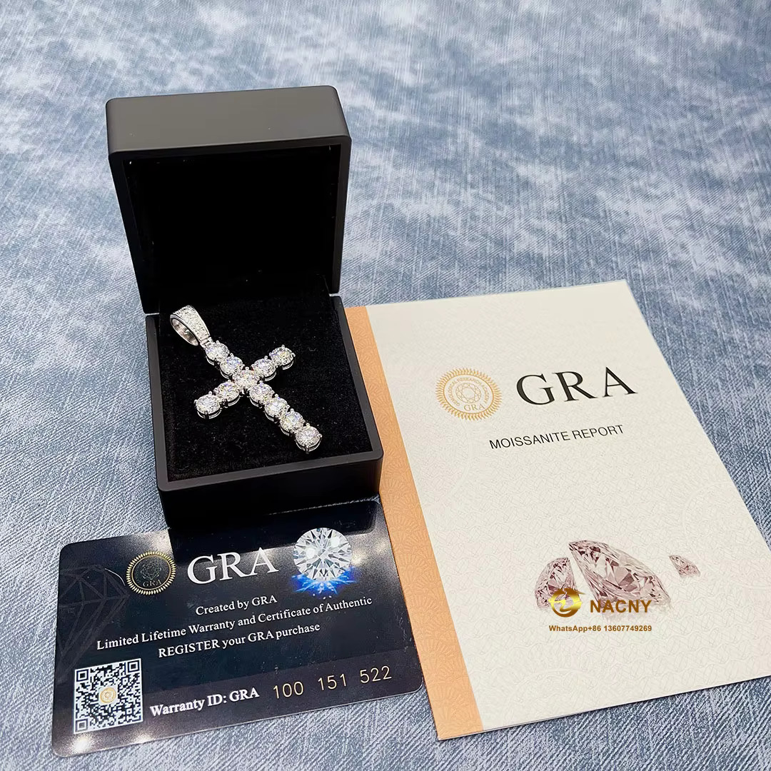 Hip Hop Jewelry 925 Sterling Silver Gold Plated VVS Moissanite Diamond Men Jewelry Pendant Diamond Cross Pendant