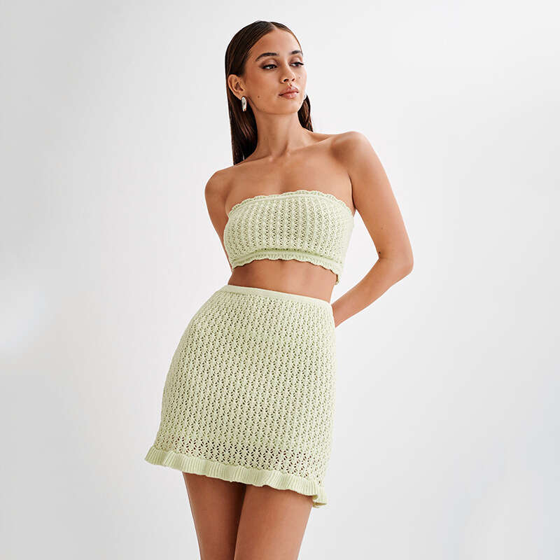 European and American summer solid color sexy knitted hollow beach bikini swimsuit women's dress 2025 new casual fashion trend clothing