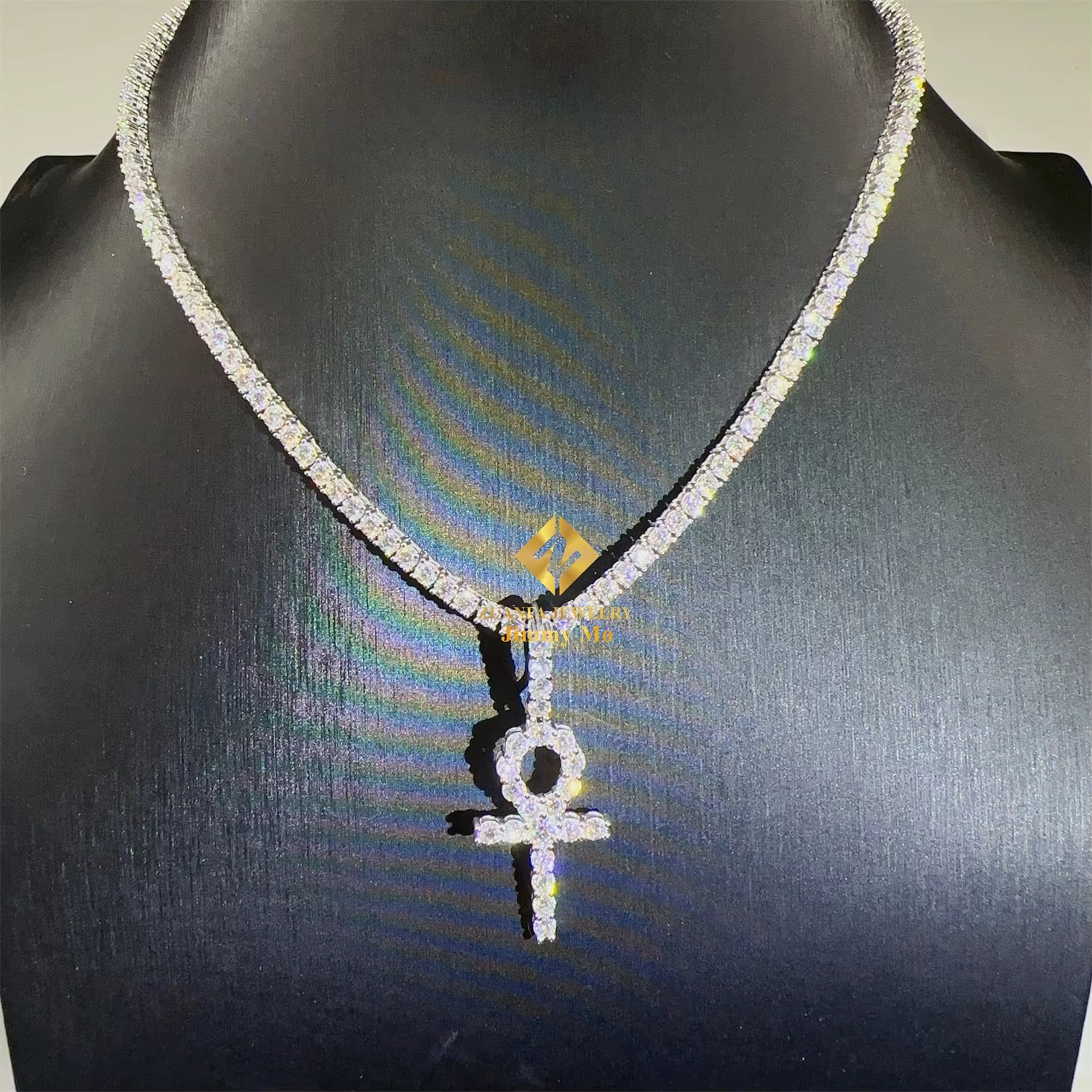 Pass Diamond Tester Moissanite 925 Silver Hip Hop Jewelry Iced Out VVS Moissanite Cross Pendant Tennis Chain Necklace Set