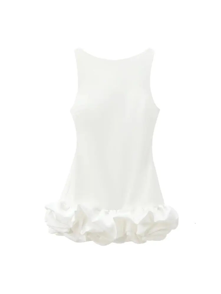 TRZA Womens Patch Work Volume Mini Dress Oneck No Back Zipper Sexy and Fashionable 250313