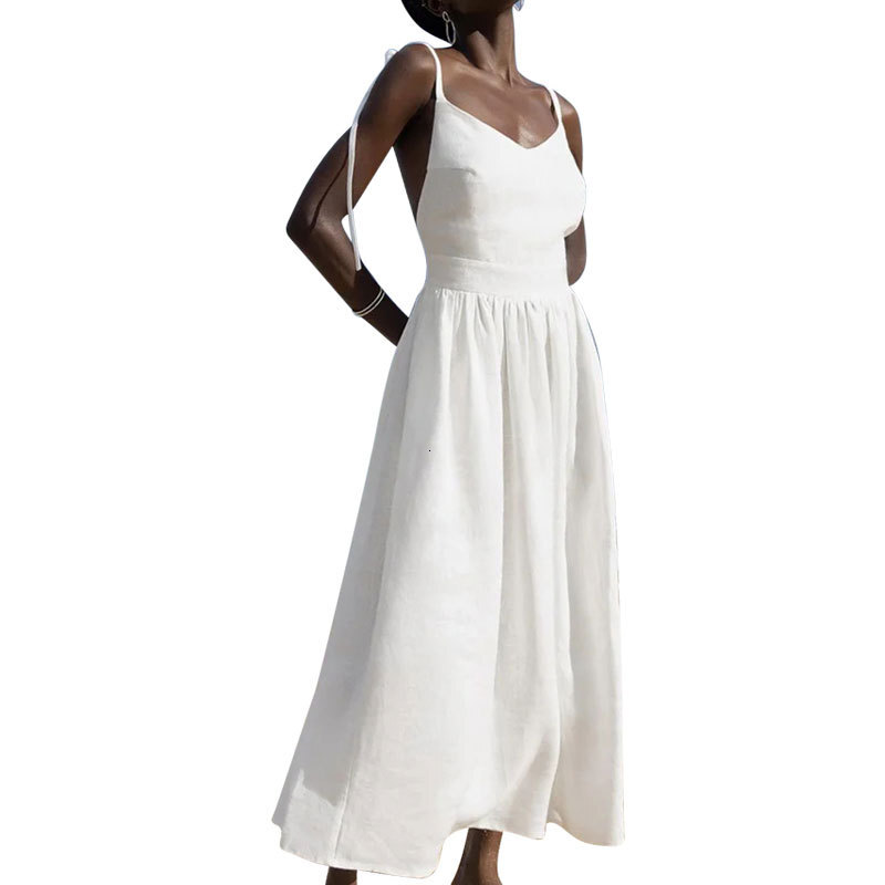 2025 Spring New Women's Style Sexy Bareback V-Neck Strap Dress 661