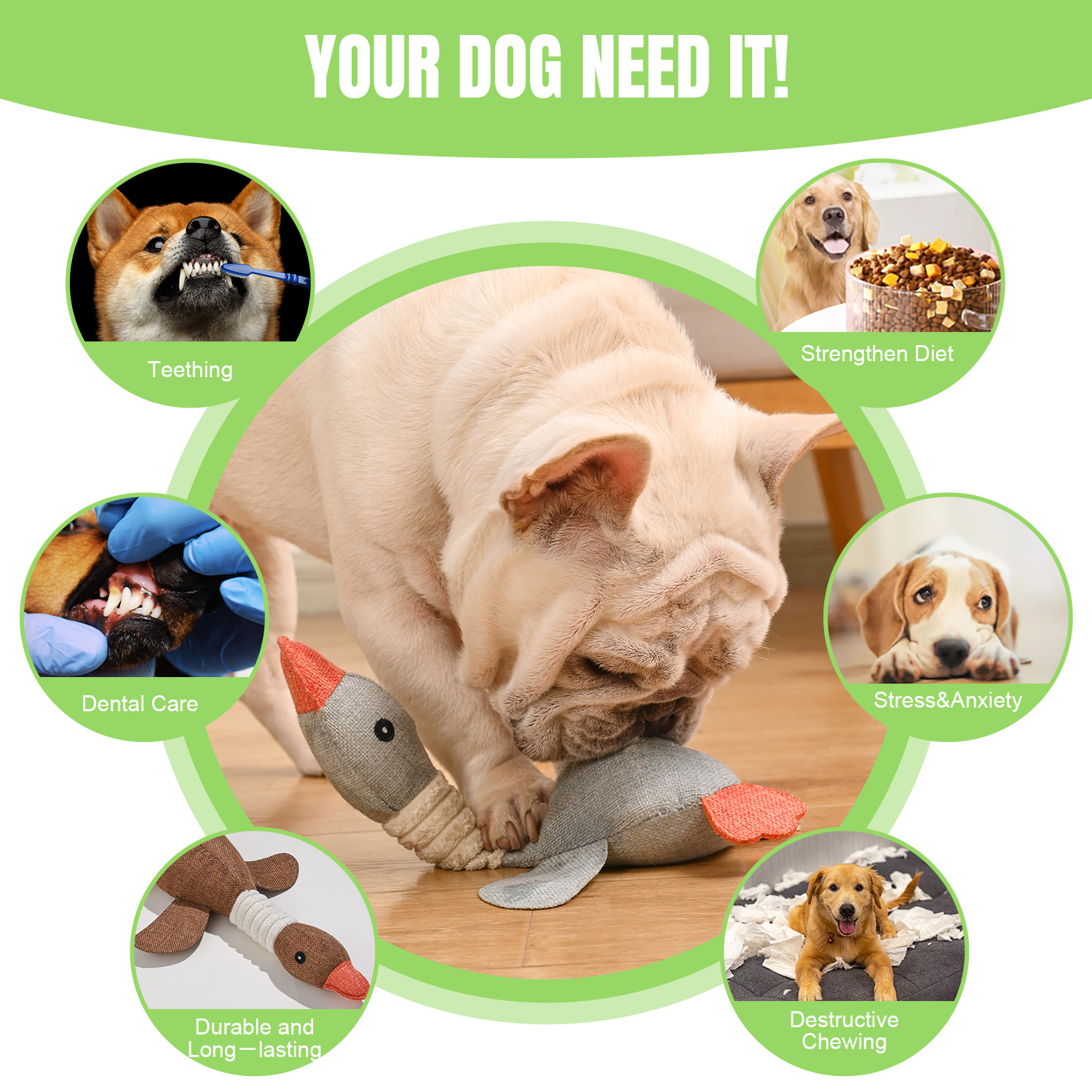 DHPET Squeaky Goose Durable Chew Aggressive Chewers Breed Dog Cat Play Interactive Toys for Small Medium Dogs Teething 12.99 Inch