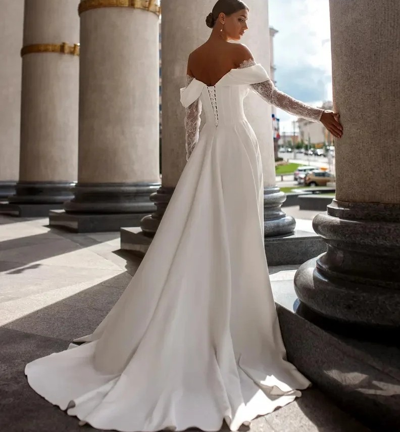 Princess A-Line Wedding Dress 2025 Off The Shoulder Long Sleeves Sweetheart Lace Applique Boho Beach Bridal Gown Vestido De Novia