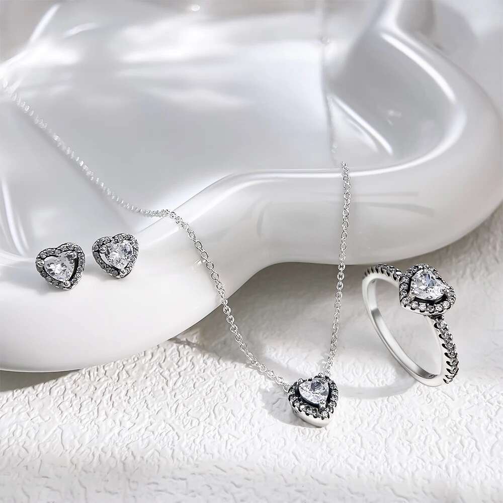 925 Sterling Silver White Shiny Love Full Of Dia Series Fit Rings Necklaces Earrings Womens Sweet Jewelry Gifts
