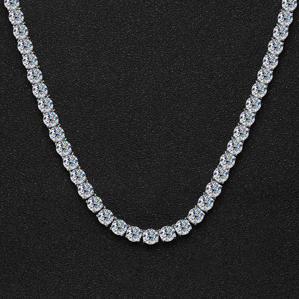 KNOBSPIN D VVS1 6.5mm Full Moissanite Tennis Necklace for Women Man Sparkling Diamond with GRA 925 Sterling Silver Neck Chain