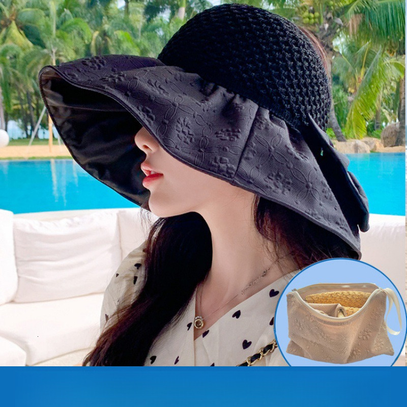 Black rubber sunshade and hat women, UV protection for summer, face covering sun hat, trendy large brim, fisherman's empty top baseball cap
