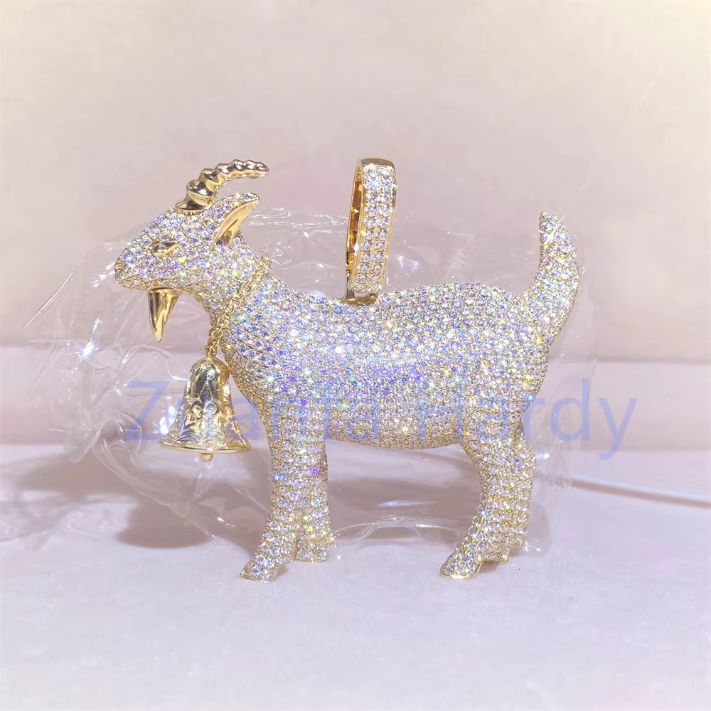 Custom 3D Design Sheep Charm Hip Hop Pendant VVS Moissanite Charm Iced Out 10K Yellow Gold Goat Pendant