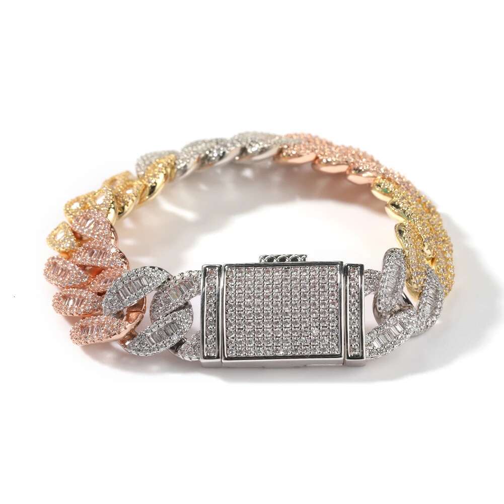 THE BG KING 16mm Mulitcolor Miami Cuban k Necklace Prong Setting Baguettecz Cubic Zirconia Bracelet HipHop Jewelry