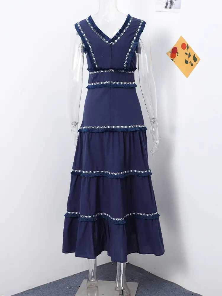 Urban Sexy Dresses Elegant Tassels Embroidered Midi Dr Womens Fashion Strt V-neck Slvel Maxi Dr 2025 Summer New Holiday Womens Beach Robe Y240312W8VJ