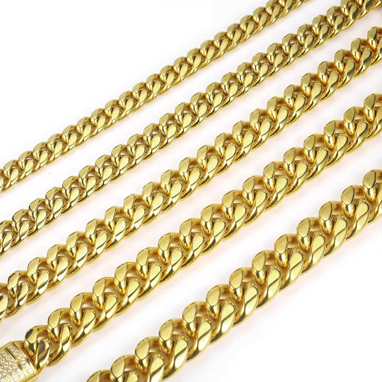 Factory Wholesale Hip Hop 316L Stainless Steel PVD Plating With CZ Diamond Cuban Link Chain