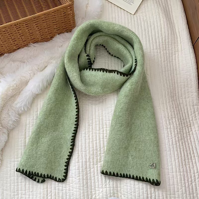 K119 Autumn and winter scarf for women Korean retro versatile knitted lock edge scarf atmosphere warm cold shawl wholesale